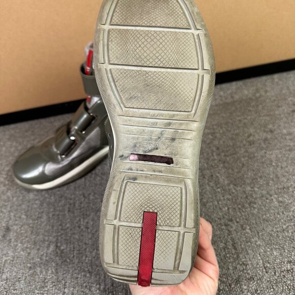 Prada Patent Strap Americas Cup Sneakers in Grey Patent Leather UK 7.5 / US 8.5 - Picture 7 of 10